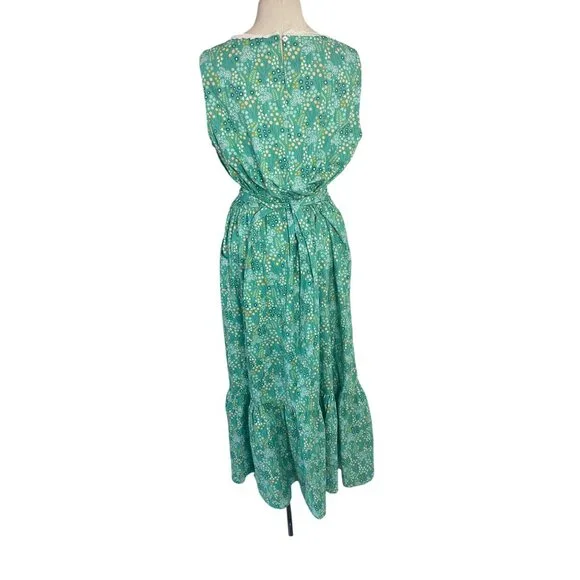 Vintage Womens Dress Size XL Green Floral Handmade Maxi Pockets Belt Cottagecore - Picture 5 of 12